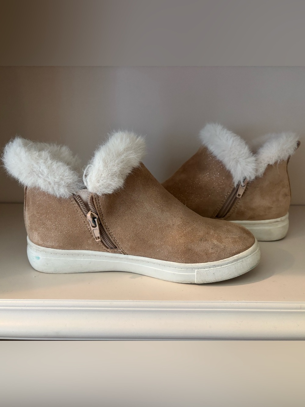 Kelly & Katie Tan Faux-Suede Fur-Lined Zip Kids Boots
